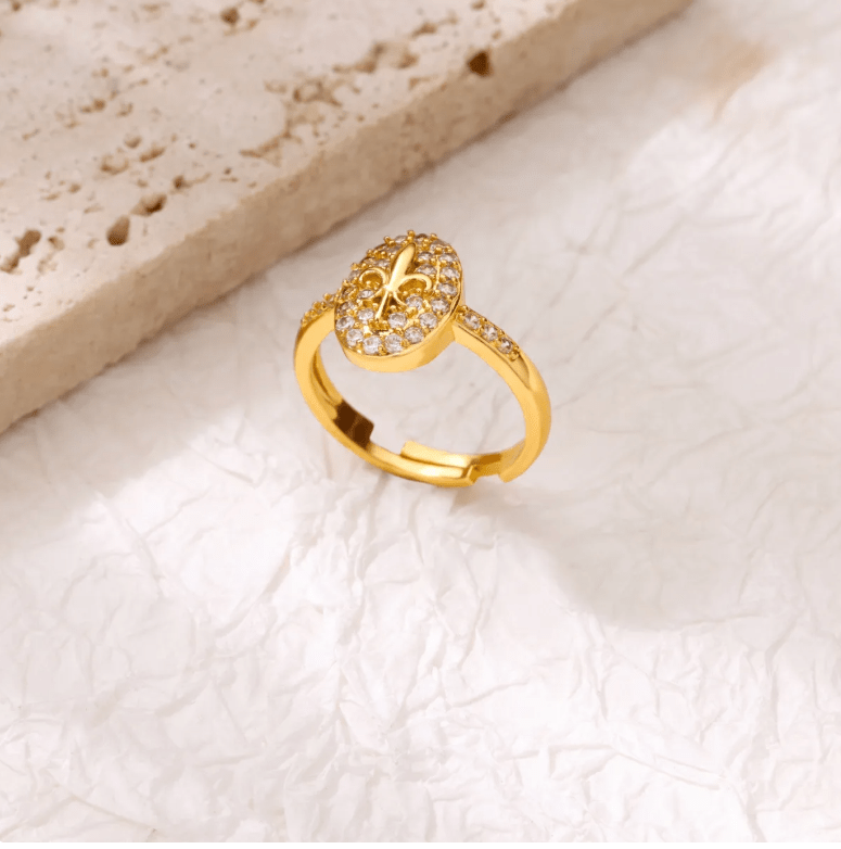 Gold Pink Crystal Lock Open Ring - Ring - 18k Gold Plated Waterproof Jewellery - Collection 9