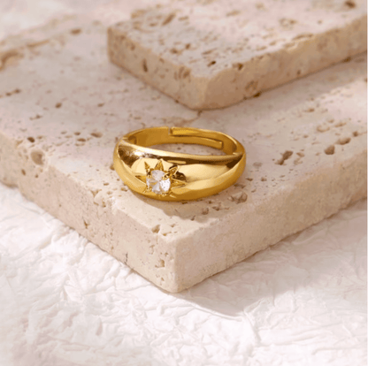 Gold Pink Crystal Star Dome Ring - Ring - 18k Gold Plated Waterproof Jewellery - Collection 9