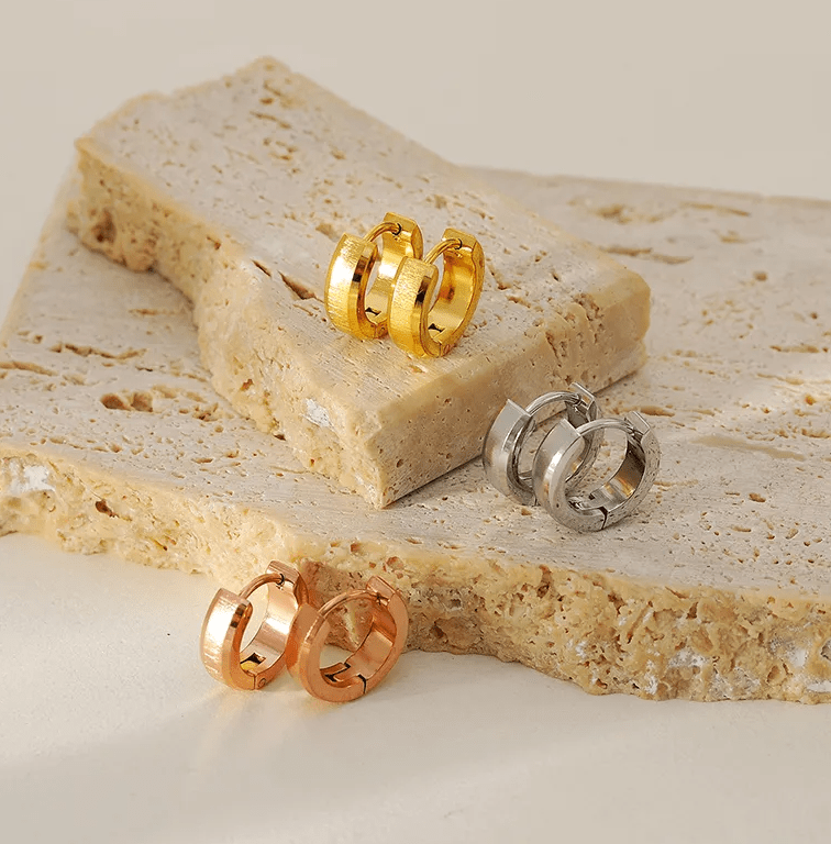 Gold Polished Mini Huggie Earrings - - 18k Gold Plated Waterproof Jewellery - Collection 9