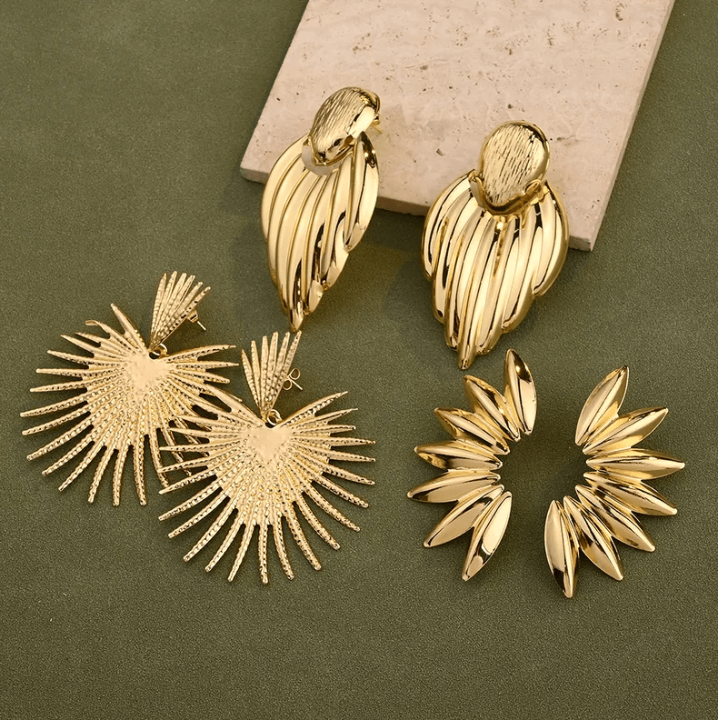 Gold Polished Stud Drop Earrings - Earrings - 18k Gold Plated Waterproof Jewellery - Collection 9