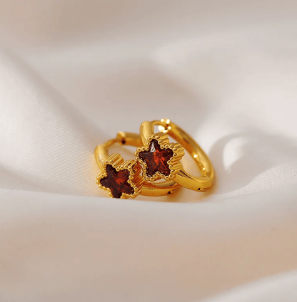 Gold Purple Crystal Star Huggie Earrings - Earrings - 18k Gold Plated Waterproof Jewellery - Collection 9