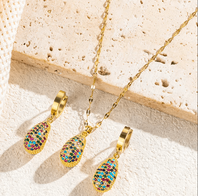 Gold Rainbow Crystal Jewellery Set - Jewellery Set - 18k Gold Plated Waterproof Jewellery - Collection 9
