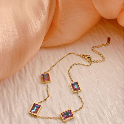 Gold Rainbow Square Zircon Station Anklet - Anklets - 18k Gold Plated Waterproof Jewellery - Collection 9