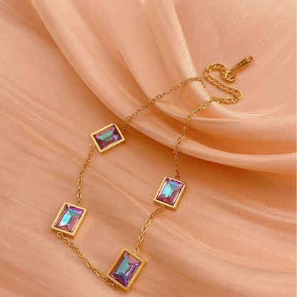 Gold Rainbow Square Zircon Station Anklet - Anklets - 18k Gold Plated Waterproof Jewellery - Collection 9