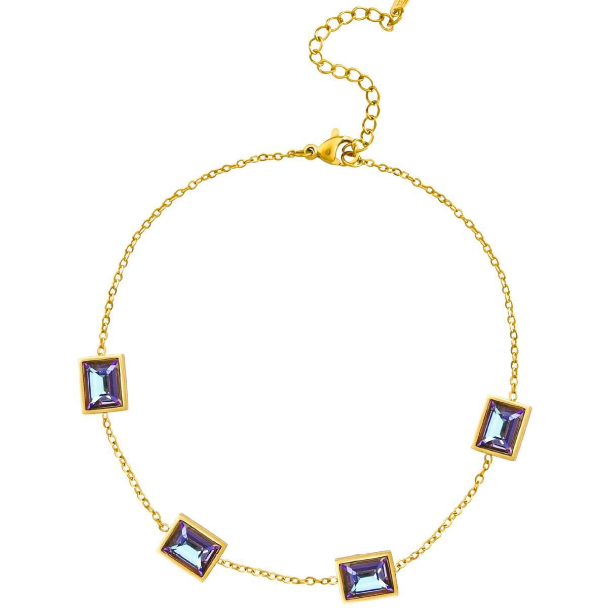 Gold Rainbow Square Zircon Station Anklet - Anklets - 18k Gold Plated Waterproof Jewellery - Collection 9