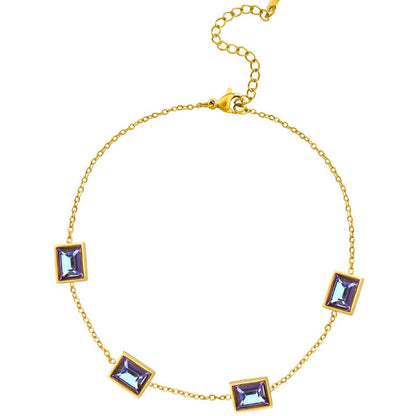 Gold Rainbow Square Zircon Station Anklet - Anklets - 18k Gold Plated Waterproof Jewellery - Collection 9