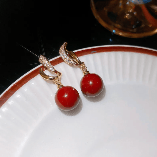 Gold Red Agate Crystal Hoop Earrings - Earrings - 18k Gold Plated Waterproof Jewellery - Collection 9