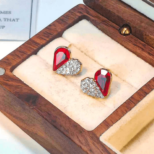 Gold Red Crystal Double Heart Stud Earrings - Earrings - 18k Gold Plated Waterproof Jewellery - Collection 9