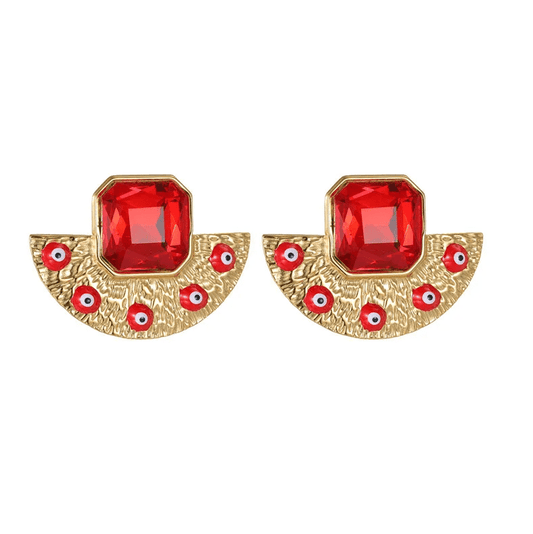 Gold Red Crystal Evil Eye Stud Earrings - Earrings - 18k Gold Plated Waterproof Jewellery - Collection 9