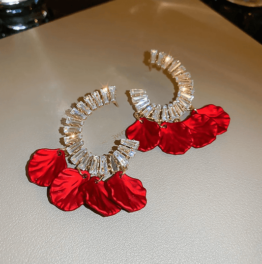 Gold Red Crystal Petal Hoop Earrings - Earrings - 18k Gold Plated Waterproof Jewellery - Collection 9