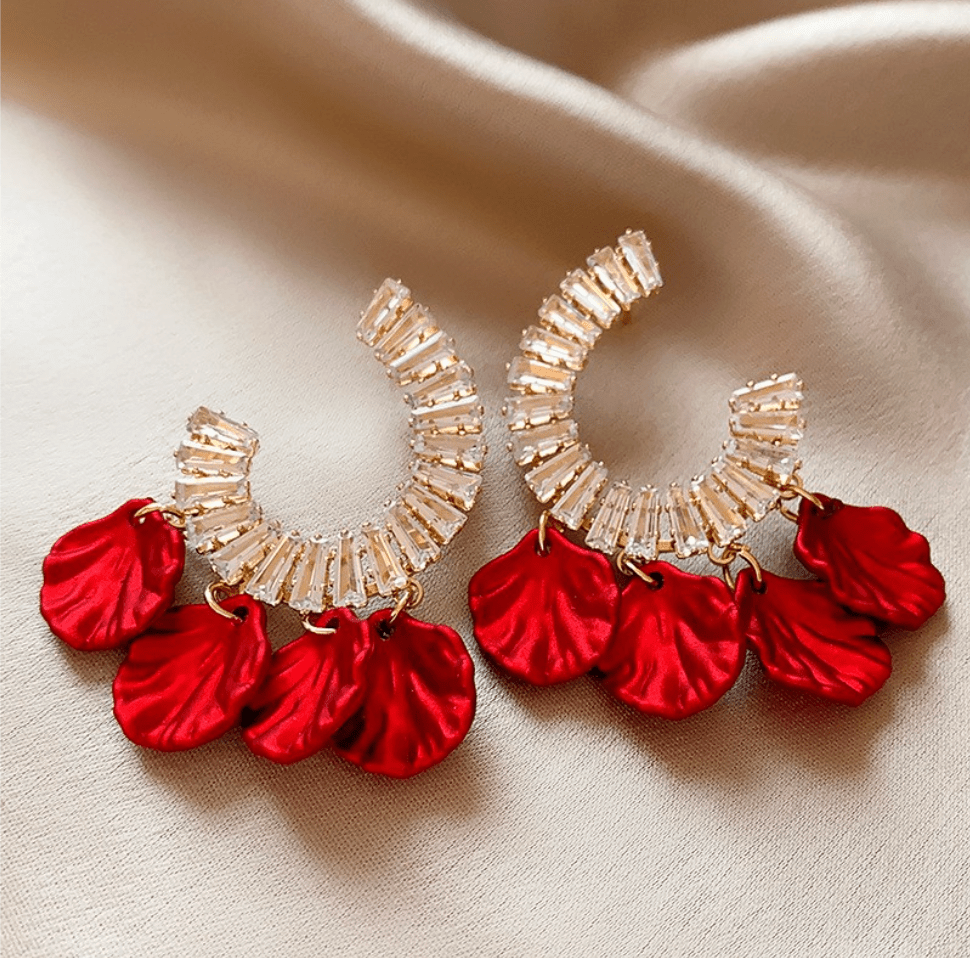 Gold Red Crystal Petal Hoop Earrings - Earrings - 18k Gold Plated Waterproof Jewellery - Collection 9