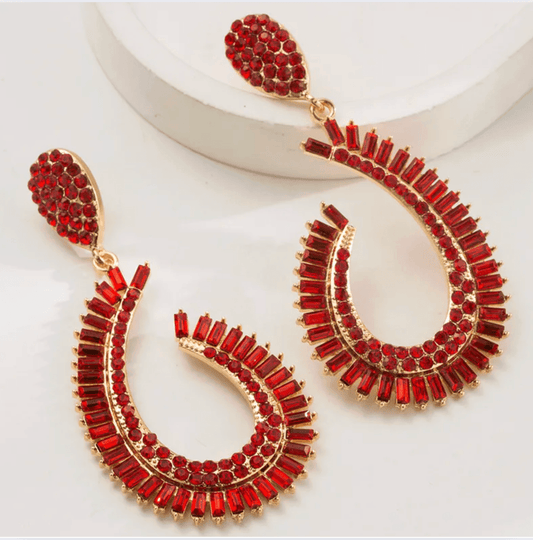 Gold Red Crystal Teardrop Earrings - Earrings - 18k Gold Plated Waterproof Jewellery - Collection 9