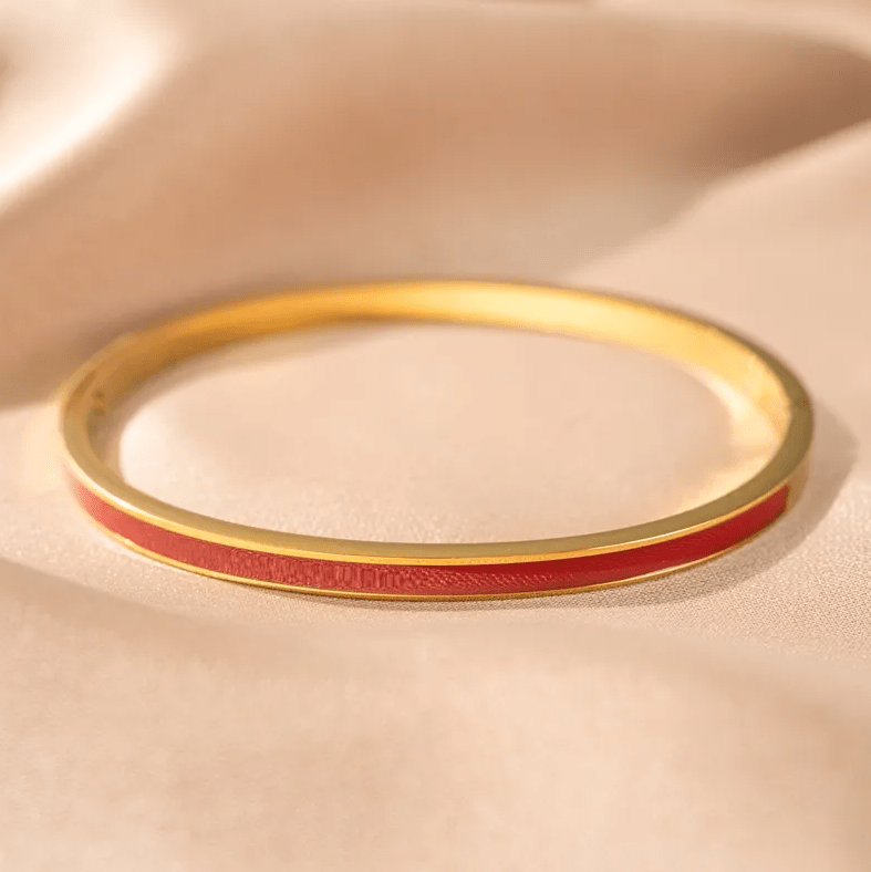 Gold Red Enamel Bangle - Bracelet - 18k Gold Plated Waterproof Jewellery - Collection 9