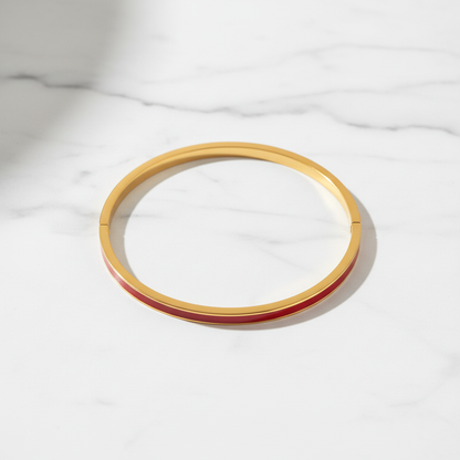 Gold Red Enamel Bangle - Bracelet - 18k Gold Plated Waterproof Jewellery - Collection 9
