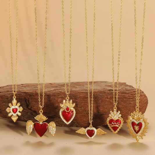 Gold Red Enamel Heart Flower Necklace - Necklace - 18k Gold Plated Waterproof Jewellery - Collection 9