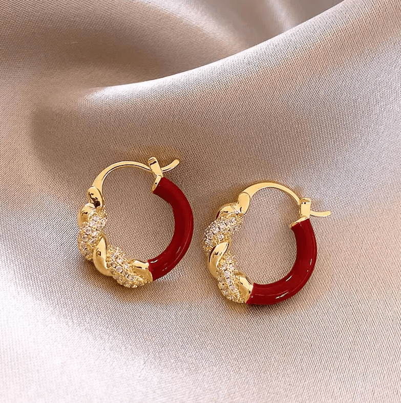 Gold Red Enamel Hoop Earrings - Earrings - 18k Gold Plated Waterproof Jewellery - Collection 9