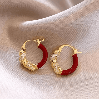 Gold Red Enamel Hoop Earrings - Earrings - 18k Gold Plated Waterproof Jewellery - Collection 9