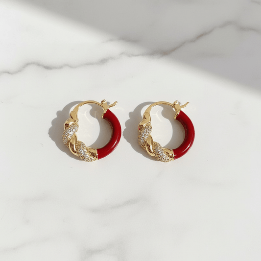 Gold Red Enamel Hoop Earrings - Earrings - 18k Gold Plated Waterproof Jewellery - Collection 9
