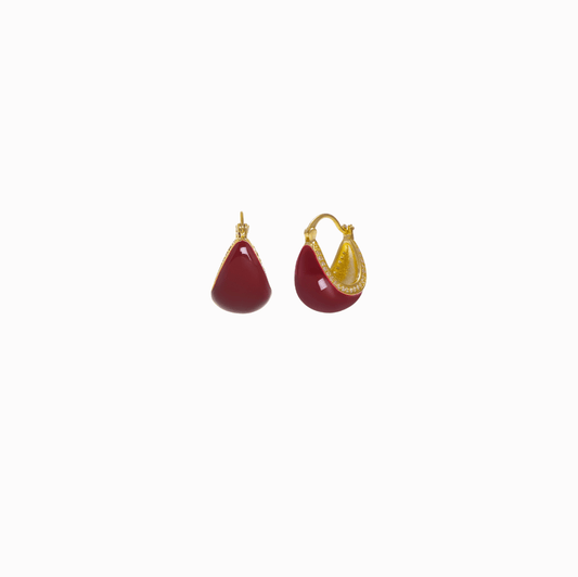 Gold Red Enamel Teardrop Hoop Earrings - Earrings - 18k Gold Plated Waterproof Jewellery - Collection 9