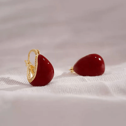 Gold Red Enamel Teardrop Hoop Earrings - Earrings - 18k Gold Plated Waterproof Jewellery - Collection 9
