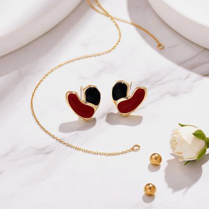 Gold Red Heart Bow Stud Earrings - Earrings - 18k Gold Plated Waterproof Jewellery - Collection 9