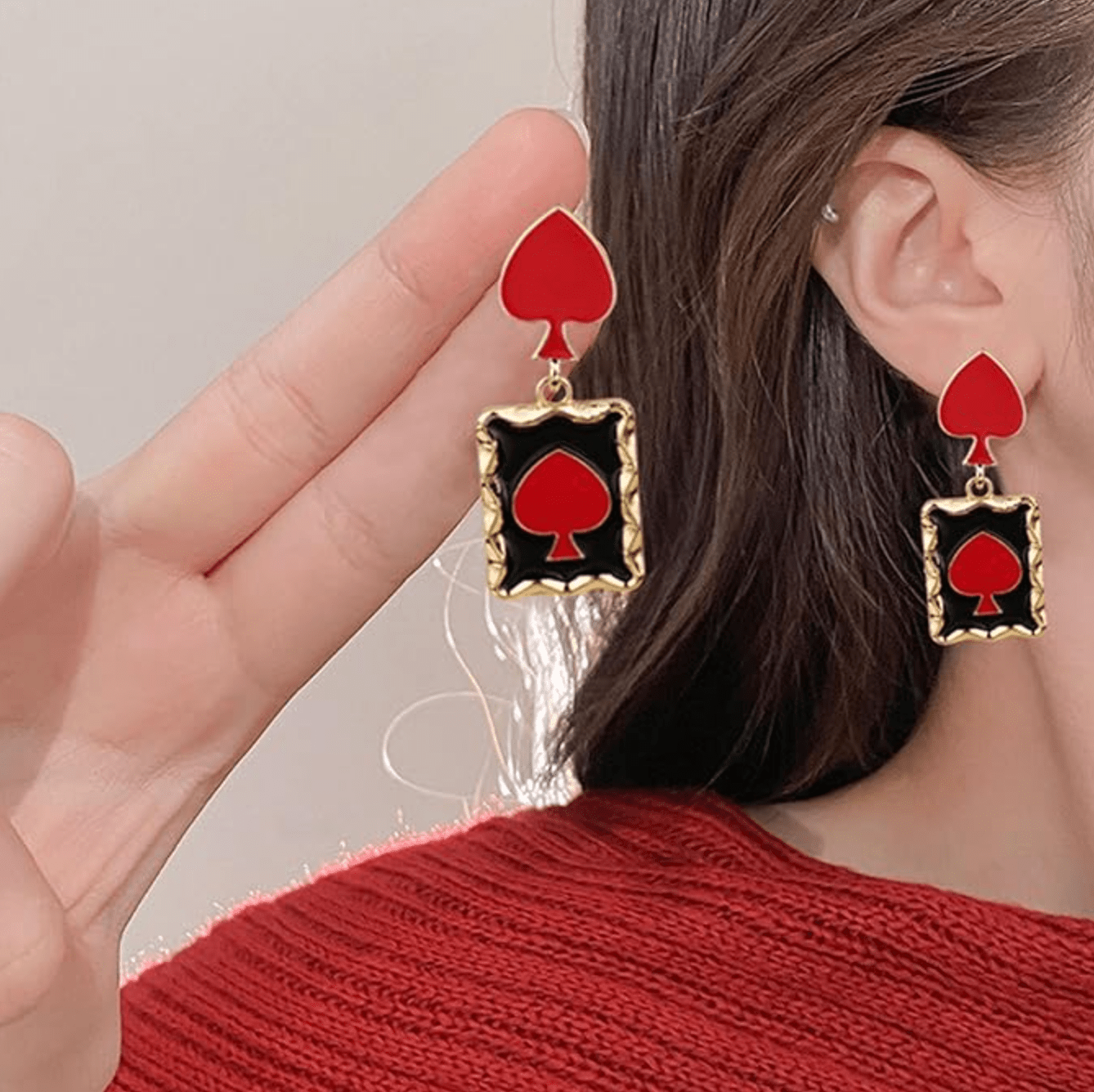 Gold Red Heart Card Earrings - Earrings - 18k Gold Plated Waterproof Jewellery - Collection 9