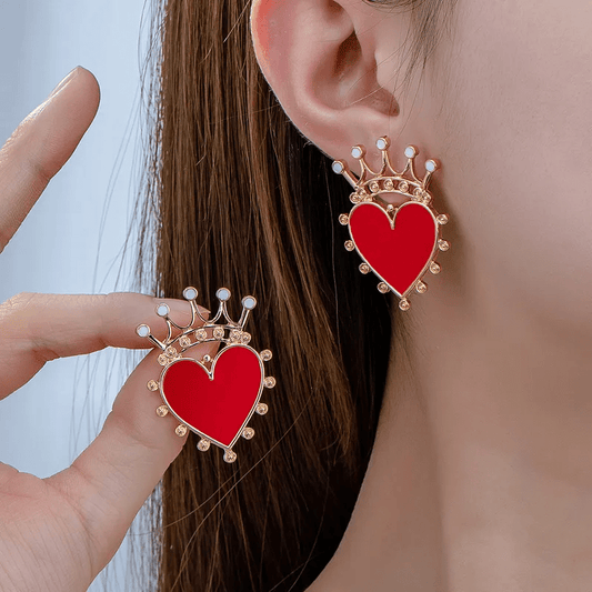 Gold Red Heart Crown Stud Earrings - Earrings - 18k Gold Plated Waterproof Jewellery - Collection 9