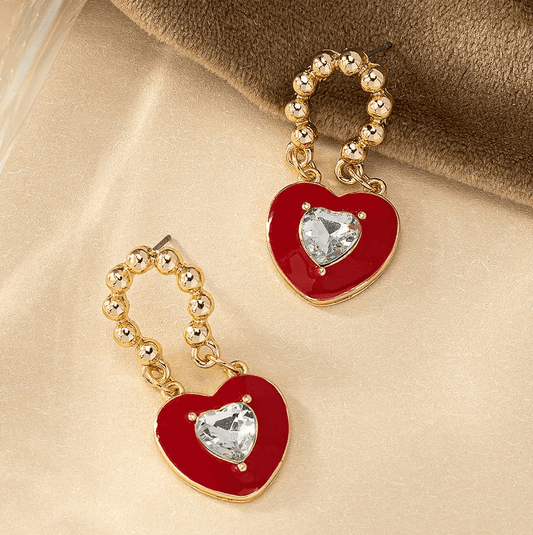 Gold Red Heart Crystal Earrings - Earrings - 18k Gold Plated Waterproof Jewellery - Collection 9