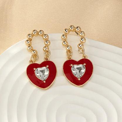 Gold Red Heart Crystal Earrings - Earrings - 18k Gold Plated Waterproof Jewellery - Collection 9