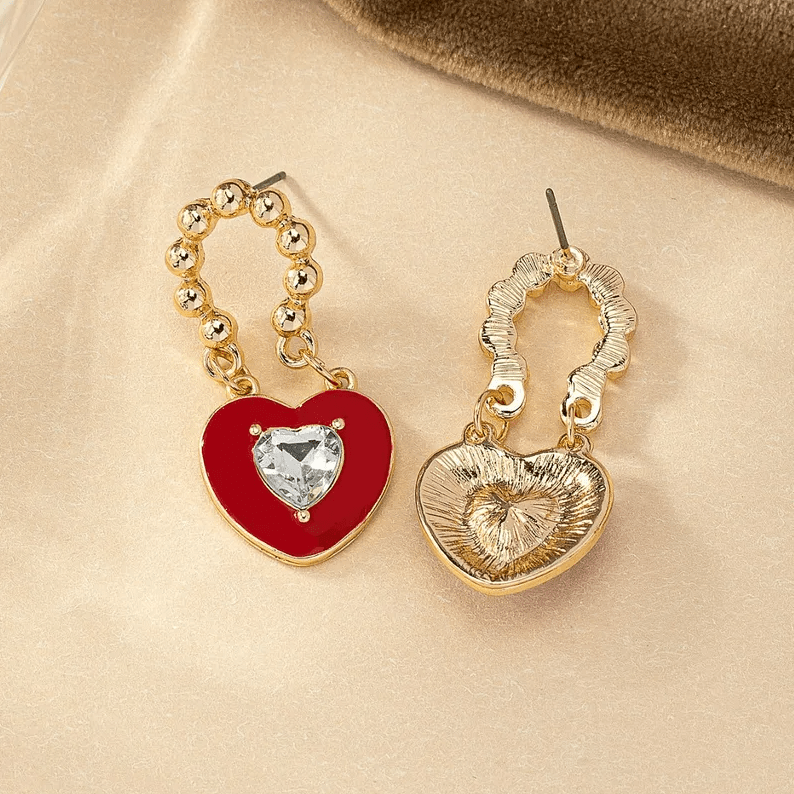 Gold Red Heart Crystal Earrings - Earrings - 18k Gold Plated Waterproof Jewellery - Collection 9