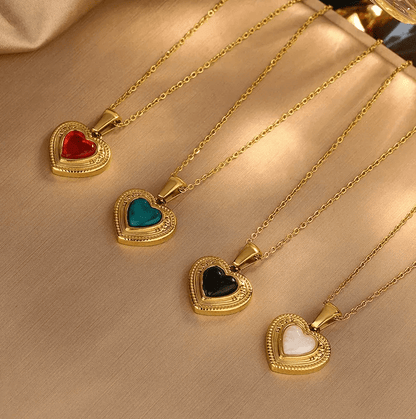 Gold Red Heart Pendant Necklace - Necklace - 18k Gold Plated Waterproof Jewellery - Collection 9