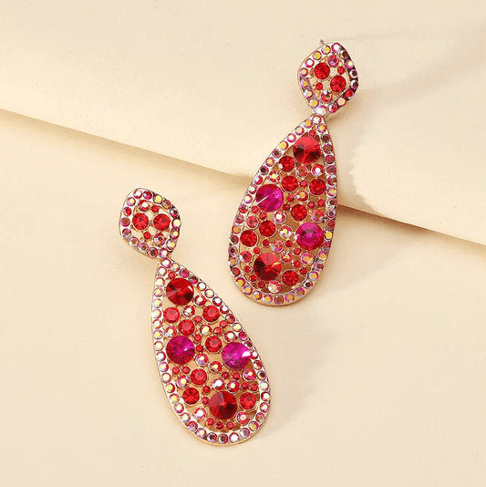 Gold Red Pink Crystal Teardrop Earrings - Earrings - 18k Gold Plated Waterproof Jewellery - Collection 9