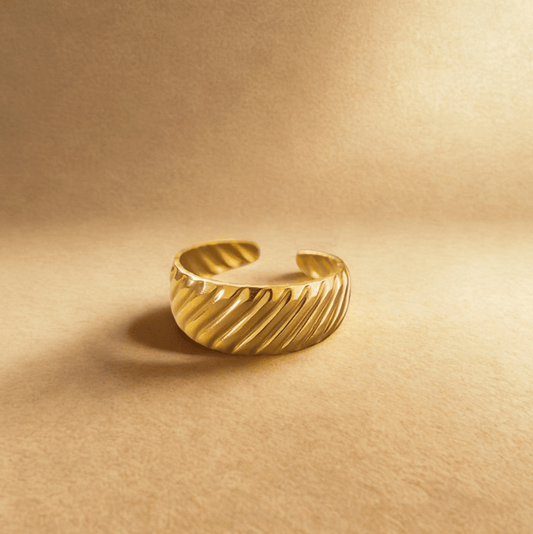 Gold Ribbed Dome Ring - Jewelry - 18k Gold Plated Waterproof Jewellery - Collection 9