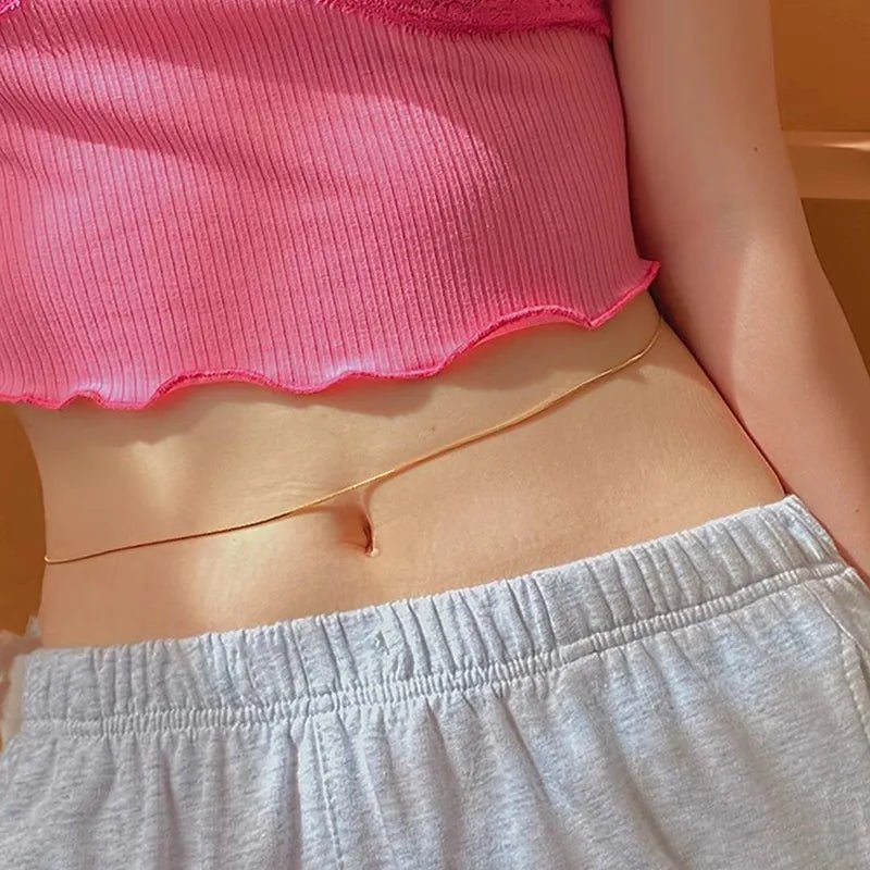 Gold Rigid Flat Snake Chain Waist Chain - Waist Chains - 18k Gold Plated Waterproof Jewellery - Collection 9