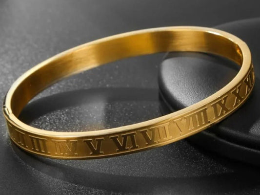 Gold Roman Numeral Bangle - Bracelets - 18k Gold Plated Waterproof Jewellery - Collection 9