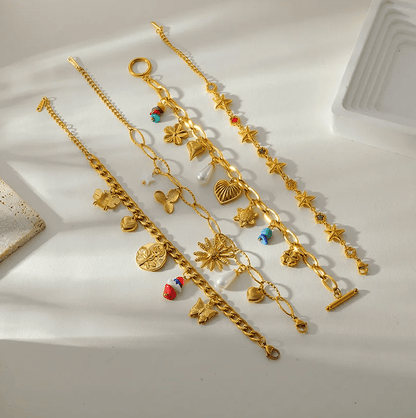 Gold Rose Butterfly Curb Chain Bracelet - Jewelry - 18k Gold Plated Waterproof Jewellery - Collection 9