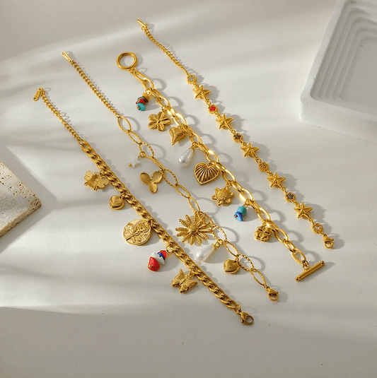 Gold Rose Butterfly Curb Chain Bracelet - Jewelry - 18k Gold Plated Waterproof Jewellery - Collection 9