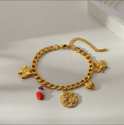 Gold Rose Butterfly Curb Chain Bracelet - Jewelry - 18k Gold Plated Waterproof Jewellery - Collection 9