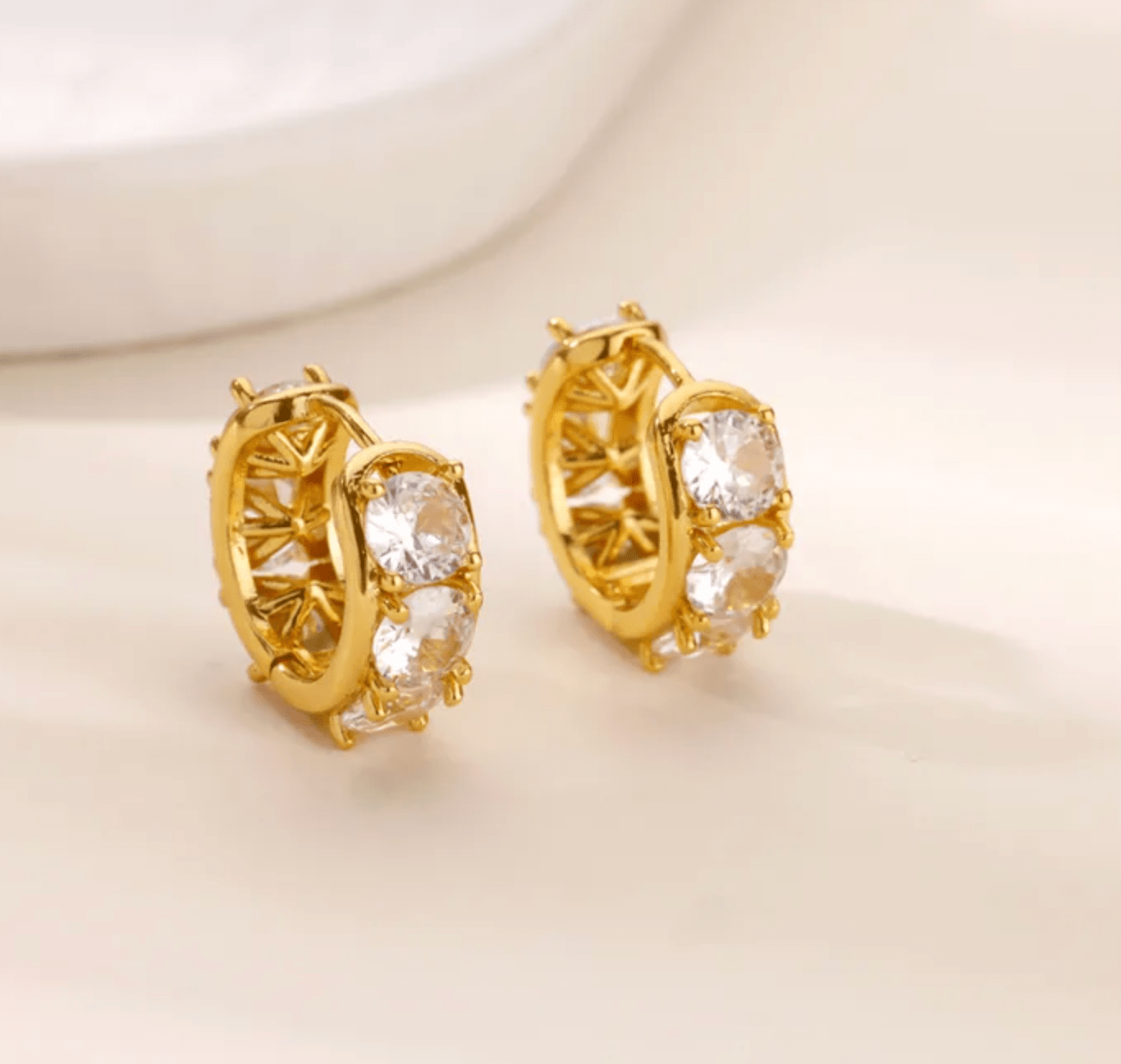 Gold Round Crystal Huggies Earrings - Earrings - 18k Gold Plated Waterproof Jewellery - Collection 9