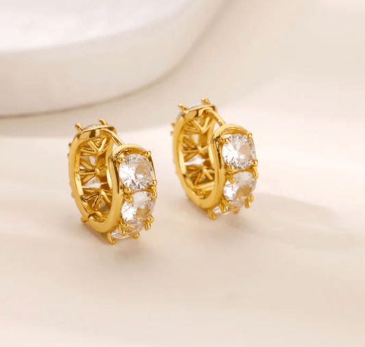 Gold Round Crystal Huggies Earrings - Earrings - 18k Gold Plated Waterproof Jewellery - Collection 9