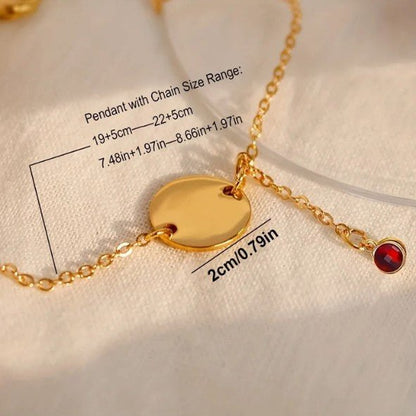 Gold Round Disc & Red Zircon Drop Cable Chain Anklet - Anklets - 18k Gold Plated Waterproof Jewellery - Collection 9