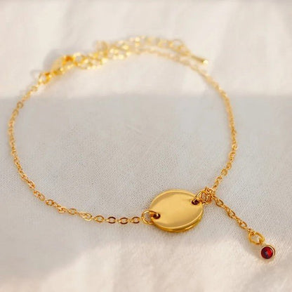 Gold Round Disc & Red Zircon Drop Cable Chain Anklet - Anklets - 18k Gold Plated Waterproof Jewellery - Collection 9