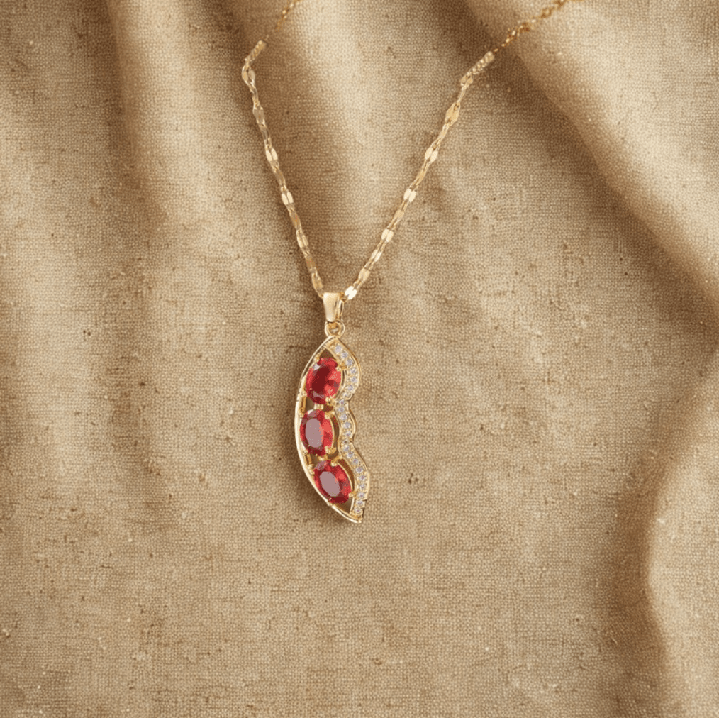 Gold Ruby Leaf Pendant Necklace - Jewelry - 18k Gold Plated Waterproof Jewellery - Collection 9