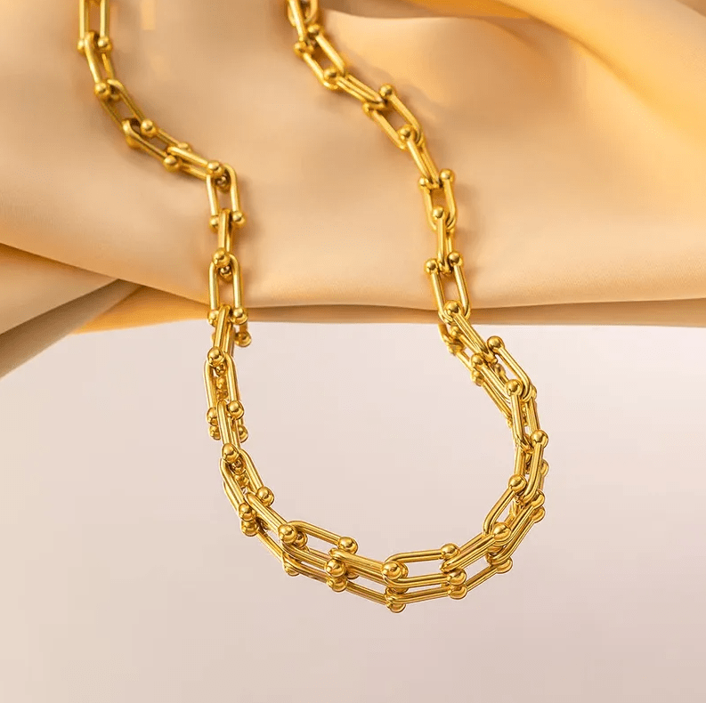 Gold Safety Pin Chain - Jewelry - 18k Gold Plated Waterproof Jewellery - Collection 9