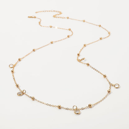 Gold Satellite Bead & Crystal Zircon Drop Waist Chain - Waist Chains - 18k Gold Plated Waterproof Jewellery - Collection 9