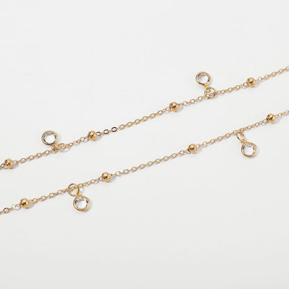 Gold Satellite Bead & Crystal Zircon Drop Waist Chain - Waist Chains - 18k Gold Plated Waterproof Jewellery - Collection 9