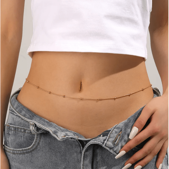 Gold Satellite Bead Single Strand Waist Chain - Waist Chains - 18k Gold Plated Waterproof Jewellery - Collection 9