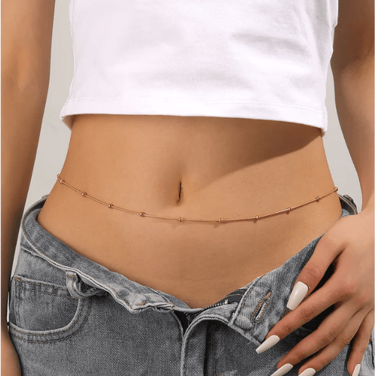 Gold Satellite Bead Single Strand Waist Chain - Waist Chains - 18k Gold Plated Waterproof Jewellery - Collection 9