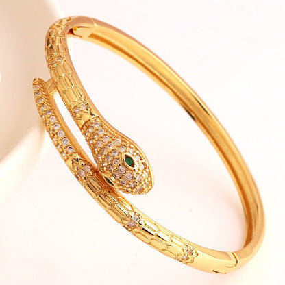 Gold Scale Textured Snake Head Wrap Bangle - Bangle - 18k Gold Plated Waterproof Jewellery - Collection 9