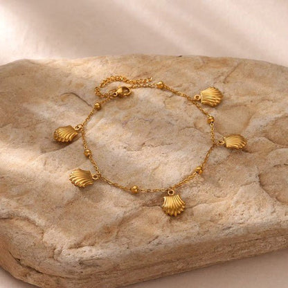 Gold Scallop Shell Charm Satellite Bead Cable Chain Anklet - Anklets - 18k Gold Plated Waterproof Jewellery - Collection 9